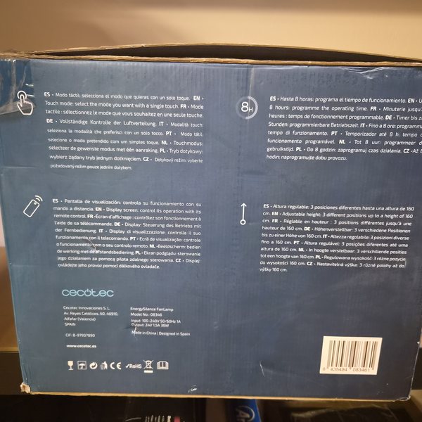 Kartonrückseite mit Modell 08346, Netzteildaten (Eingang 100–240 V, Ausgang 24 V 1,5 A 36 W) und der Herstelleranschrift.